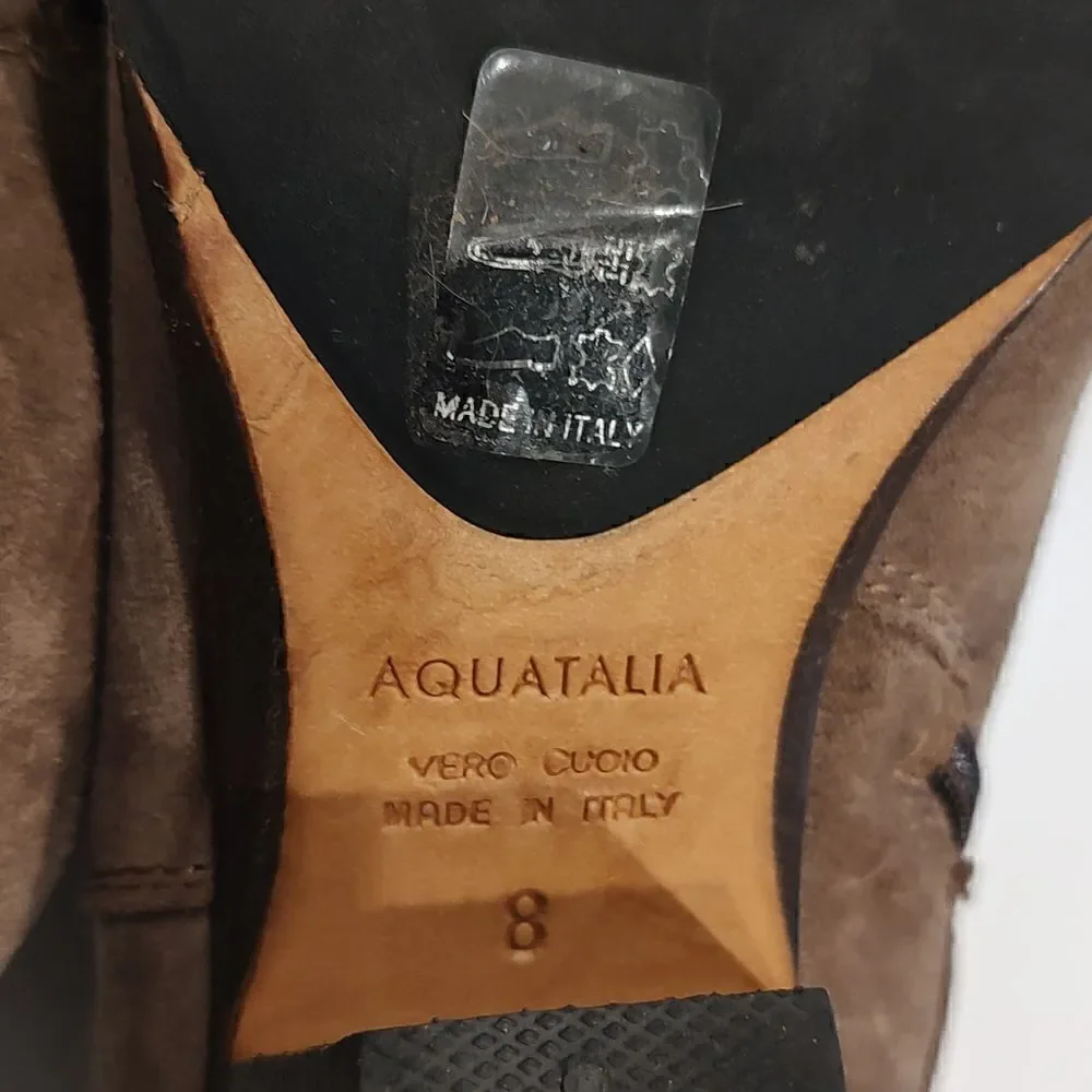 Aquatalia Farin Buckle Strap Side Zip Leather Ankle Booties Brown Suede  Size 8